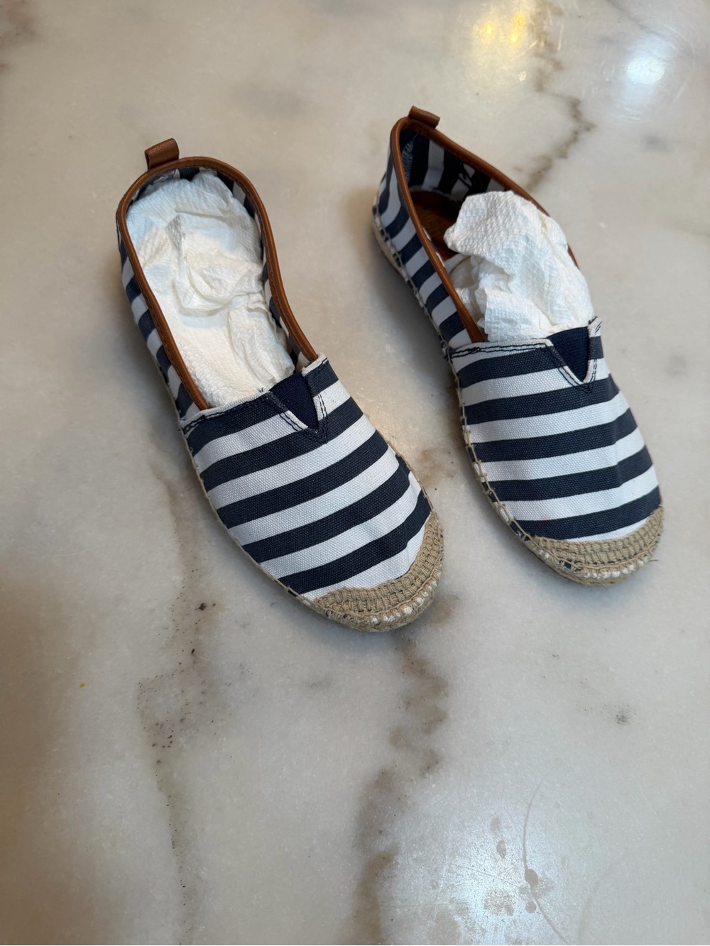 Michael Kors Black and White Striped Espadrille Insole with Tan Trim